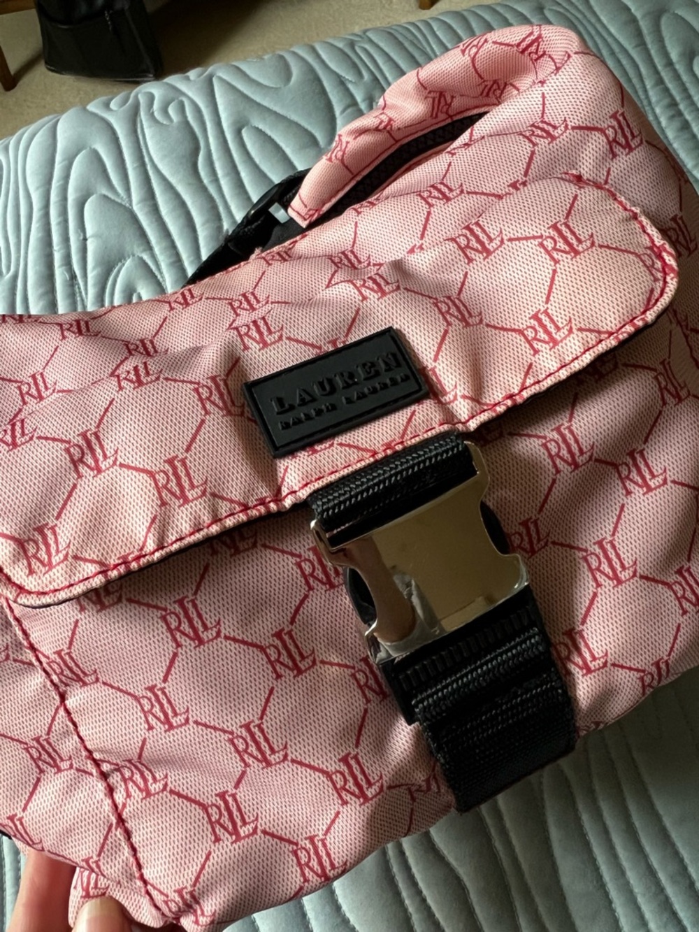 Ralph Lauren Vintage Pink Monogram Nylon Hobo Bag - Picture 8 of 10